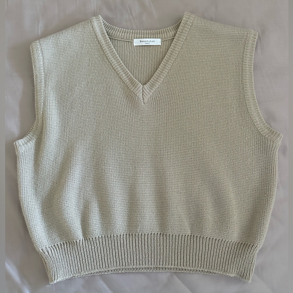 Beige V-Neck Knit Vest